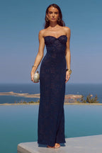 AMANA STRAPLESS SCARF MAXI DRESS - NAVY