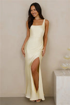 The Evelina Satin Maxi Dress Yellow