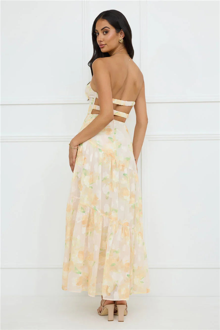 Sunshine Shores Strapless Maxi Dress Yellow