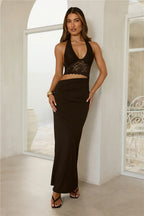 Thinking Smart Halter Lace Maxi Dress Black