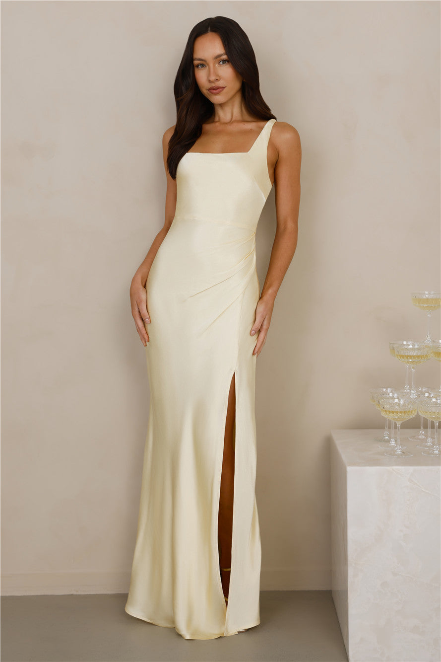 The Evelina Satin Maxi Dress Yellow