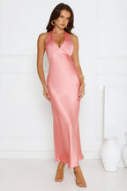 Speaks For Itself Satin Halter Maxi Dress Pink