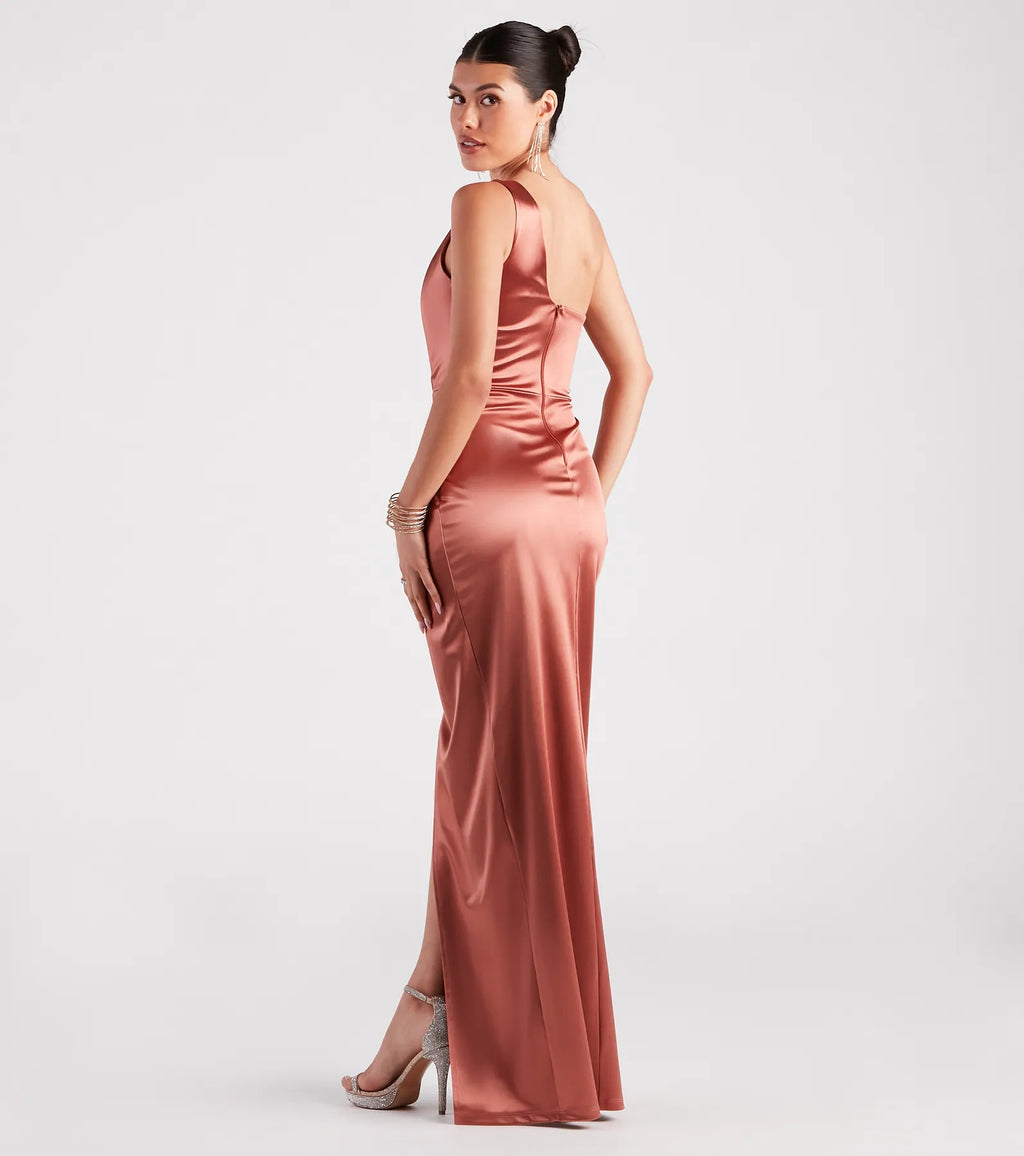 Isla Satin One-Shoulder Wrap Dress