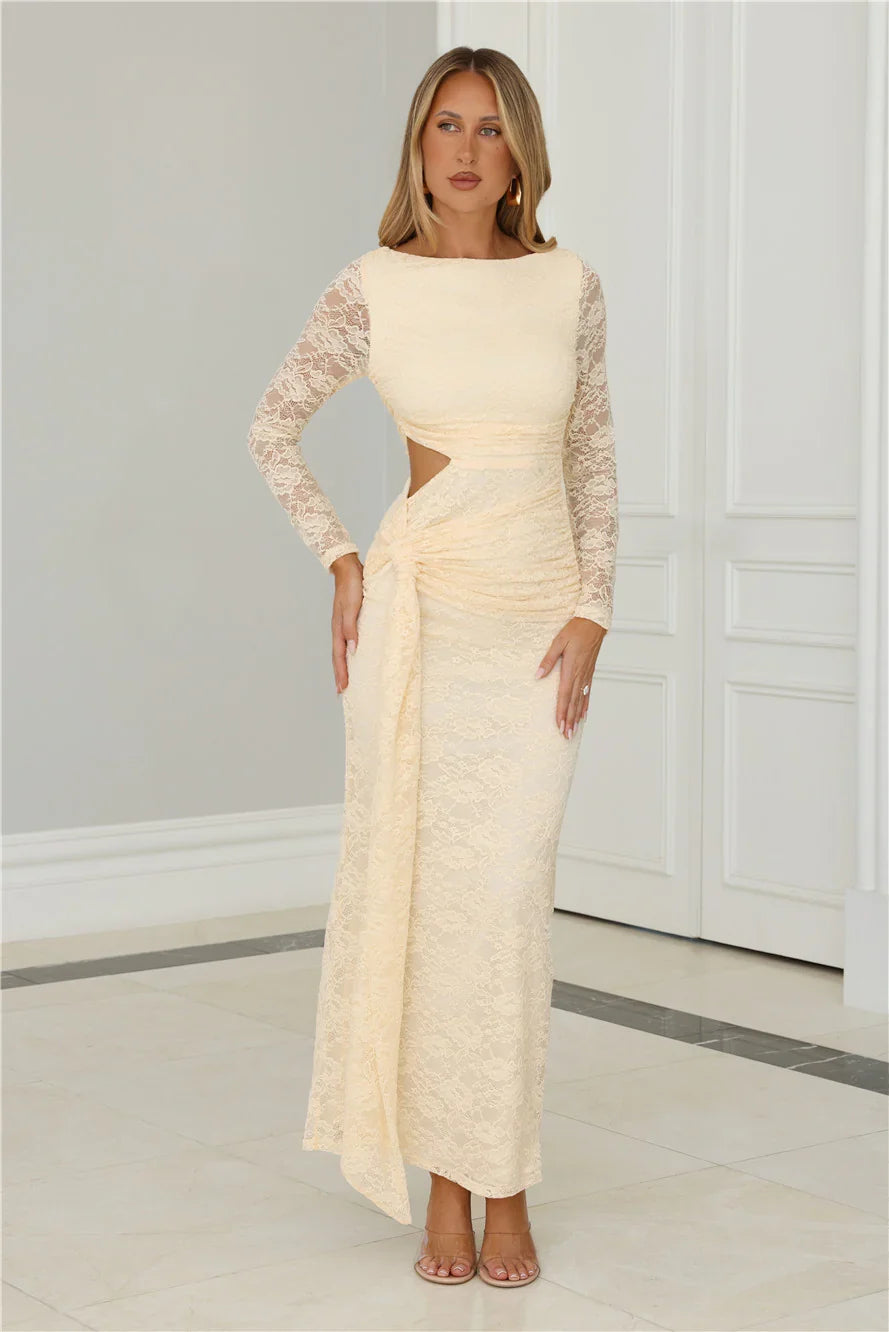 Soft But Statement Lace Long Sleeve Maxi Dress Butter