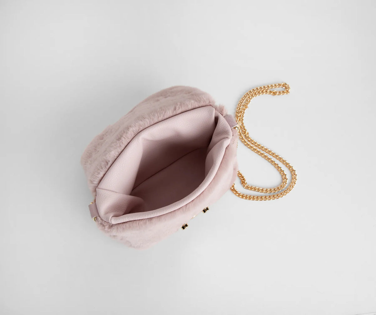 Pink Aesthetic Faux Fur Cross-body Purse
