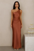 The Aurora One Shoulder Satin Maxi Dress Copper