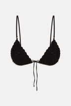 Elena Crochet Shine Bikini Top - Black