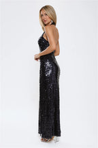 Sparked Up Sequin Halter Maxi Dress Navy