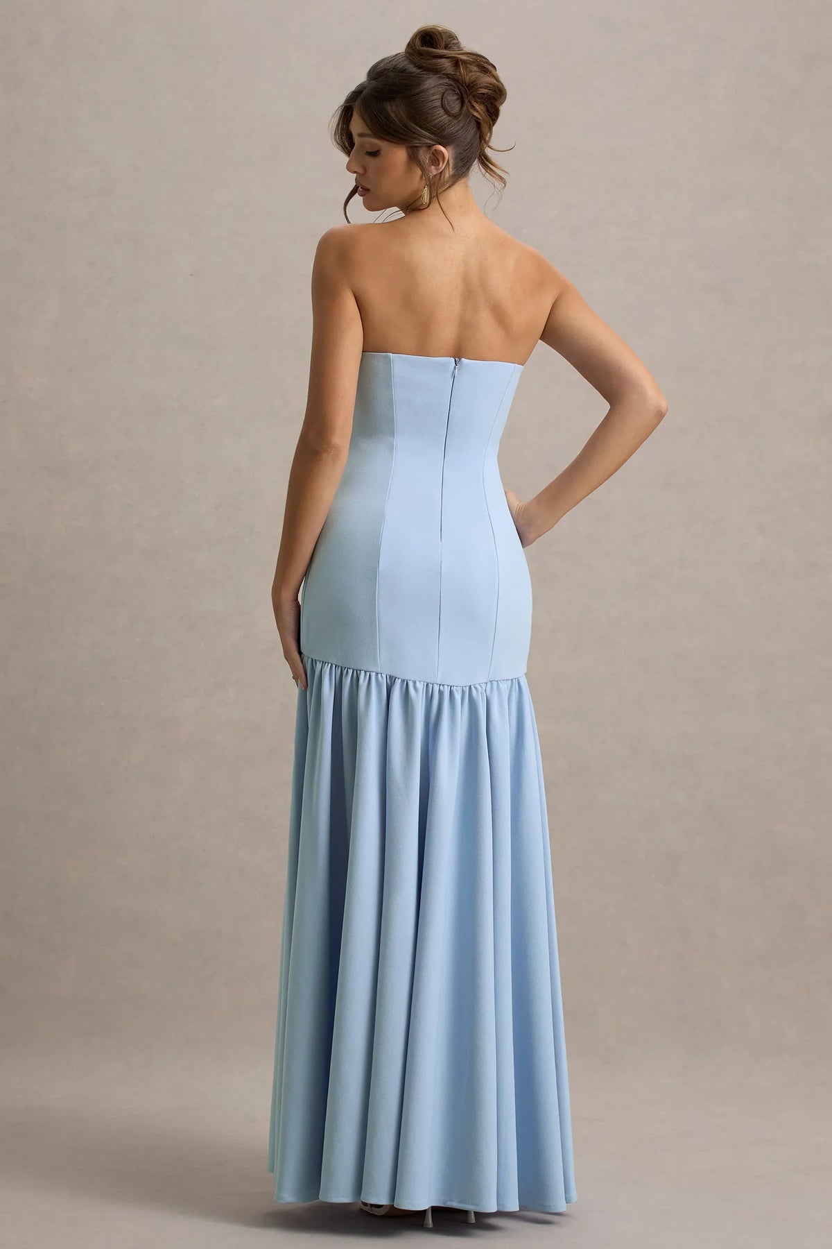 Penny | Powder Blue Bandeau Drop-Waist Maxi Dress