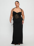 Adalyne Lace Halter Maxi Dress Black Curve