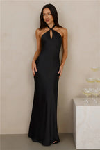 The Delilah Satin Halter Maxi Dress Black