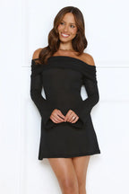 Iconic Angle Off Shoulder Mini Dress Black