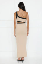 Trendsetter Mode One Shoulder Maxi Dress Beige