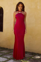CHARA LOW CROSS BACK MAXI DRESS - CHERRY