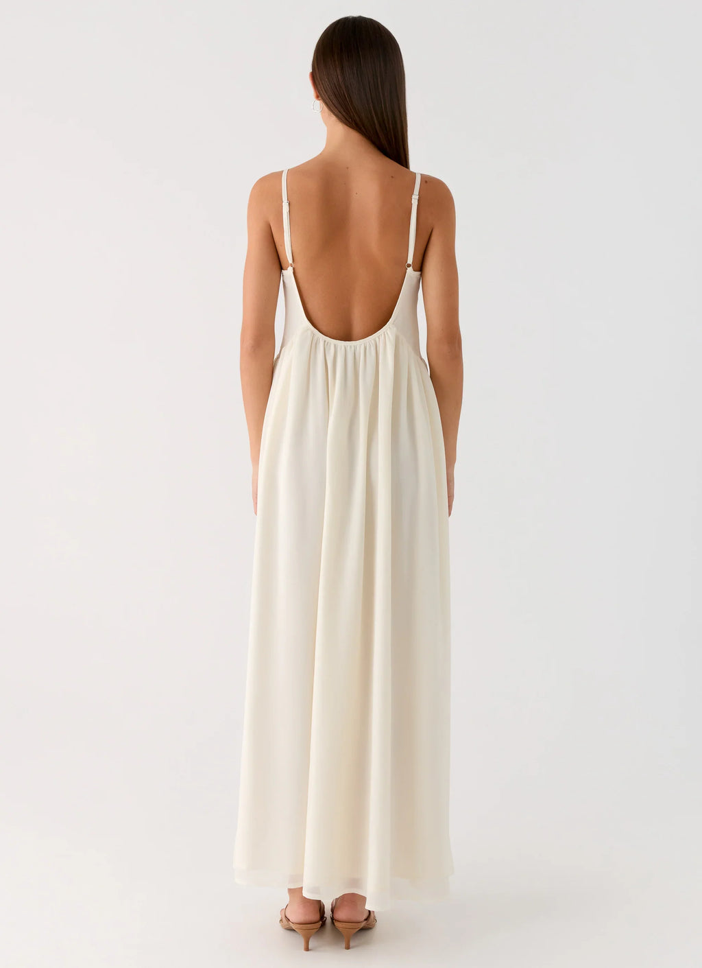 Whisperlight Chiffon Scooped Neck Maxi Dress - White