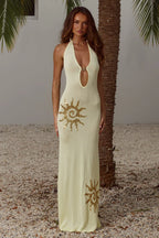 SABRINA HALTER KNIT MAXI DRESS - LEMON