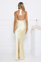 Statement Muse Satin Halter Maxi Dress Yellow