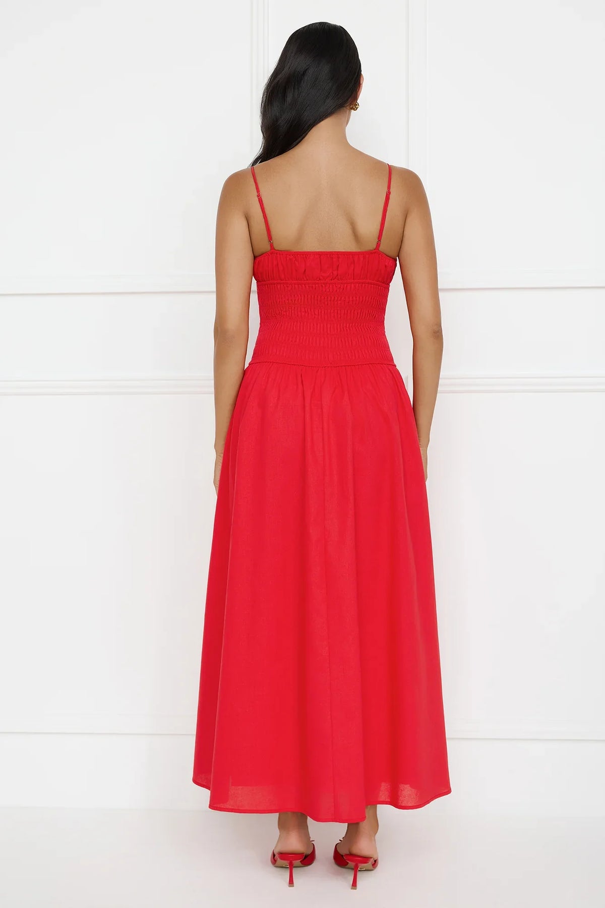 Starfall Garden Linen Blend Maxi Dress Red