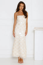 After Party Edit Halter Sequin Maxi Dress Cream