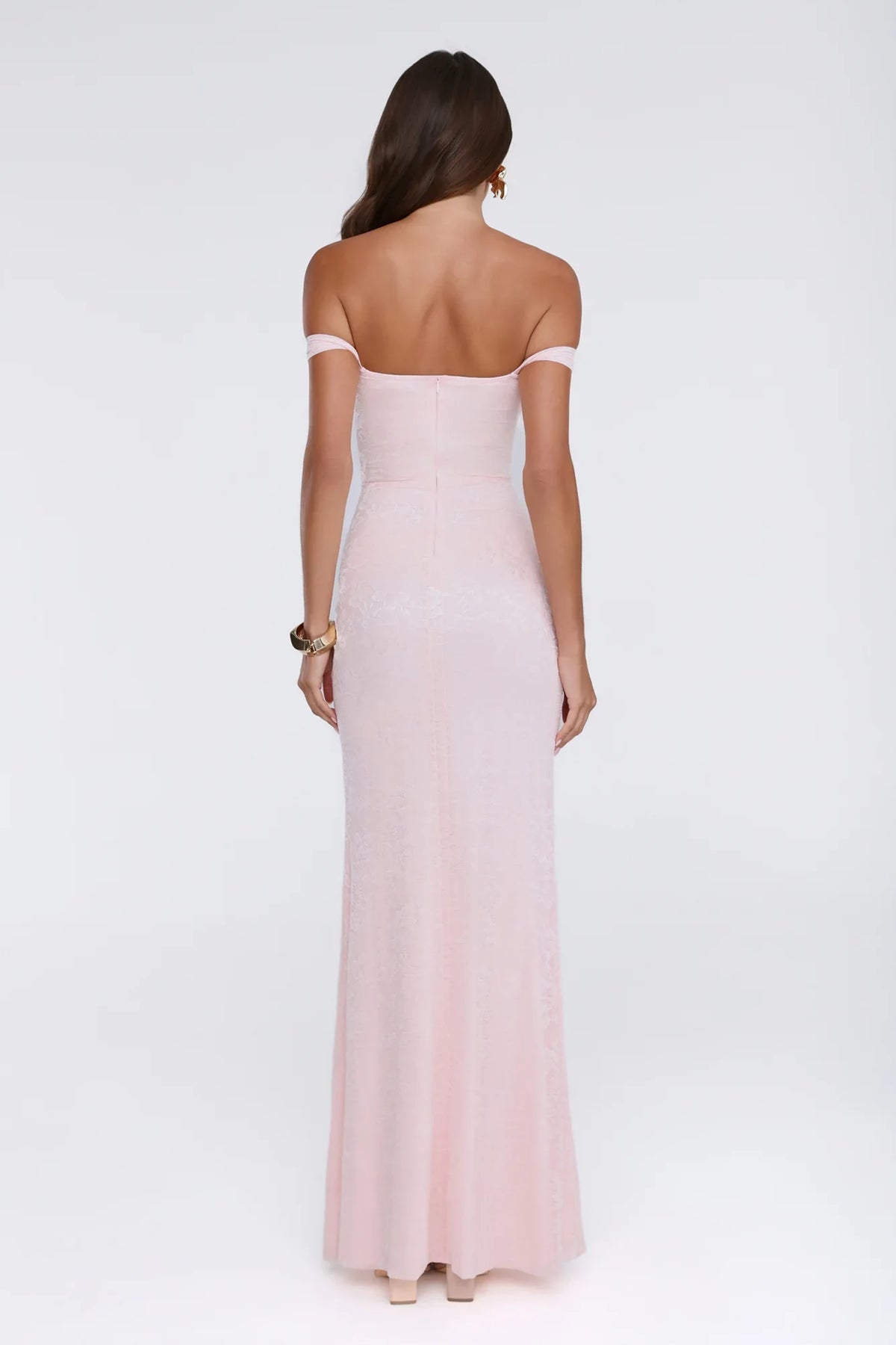 Night Bloom Off Shoulder Maxi Dress Pink