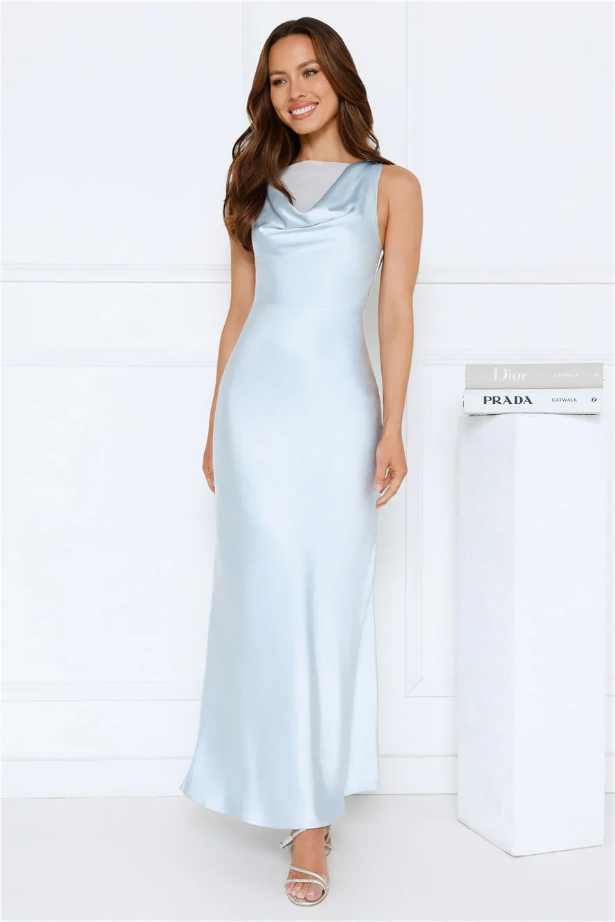 Lush Aurora Satin Maxi Dress Blue