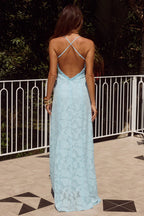 ELLERBY FRILL TRIM MAXI DRESS - SKY BLUE