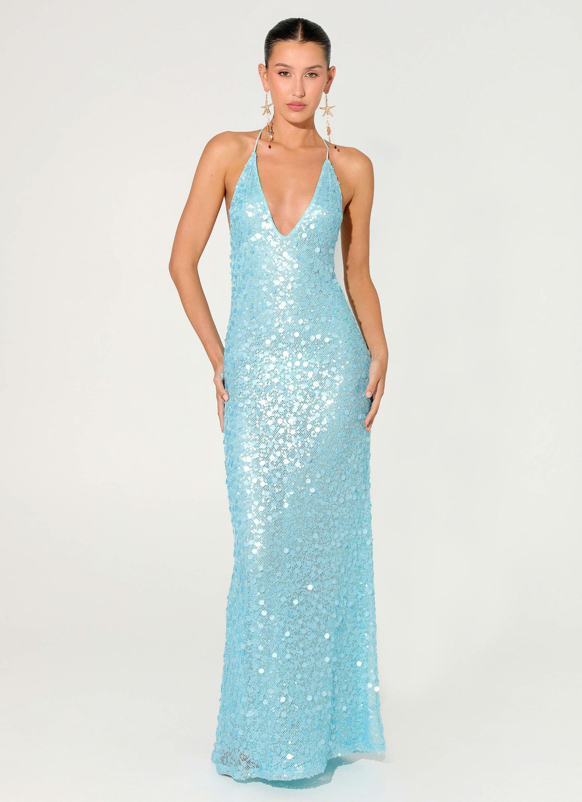 Ocean Views Sequin Maxi Dress - Blue