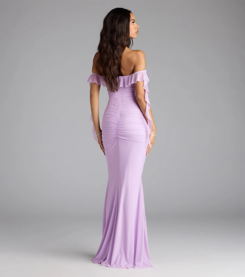 Deyna Formal Mesh Off-The-Shoulder Long Dress