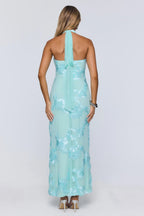 Sun Club Energy Mesh Halter Maxi Dress Aqua