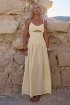 ADORA STRAPPY SHIRRED MAXI DRESS - LEMON