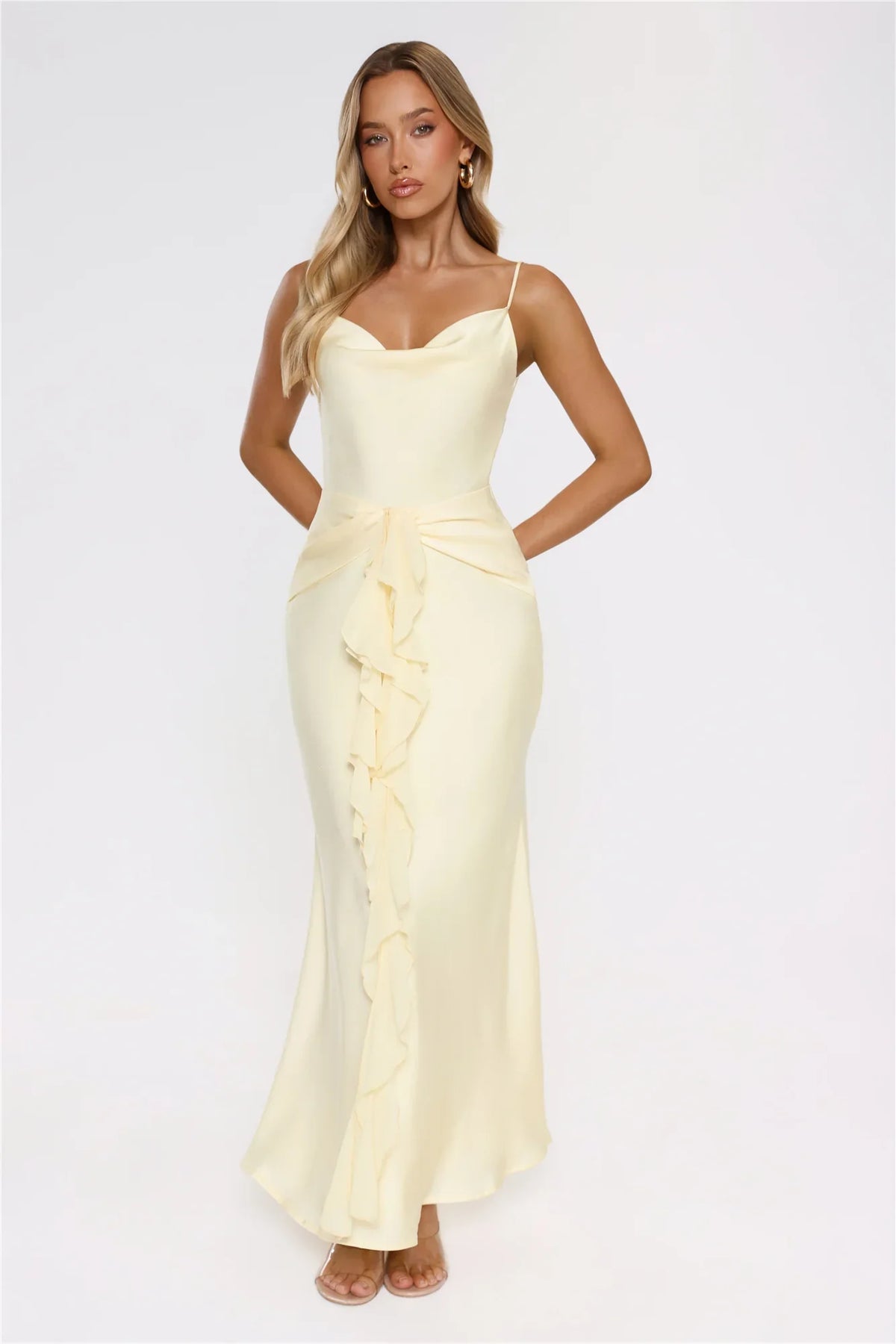 Smiling Sunrays Satin Maxi Dress Yellow