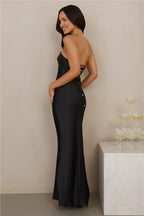 The Seraphina Strapless Satin Maxi Dress Black