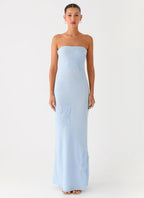 Sassafras Beaded Flower Strapless Maxi Dress - Blue