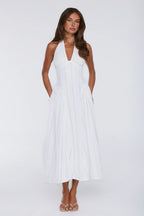 Petal Whimsy Embroidered Halter Maxi Dress White