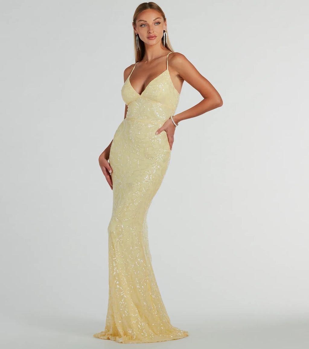 Bethanie Formal Sequin V-Neck Mermaid Dress