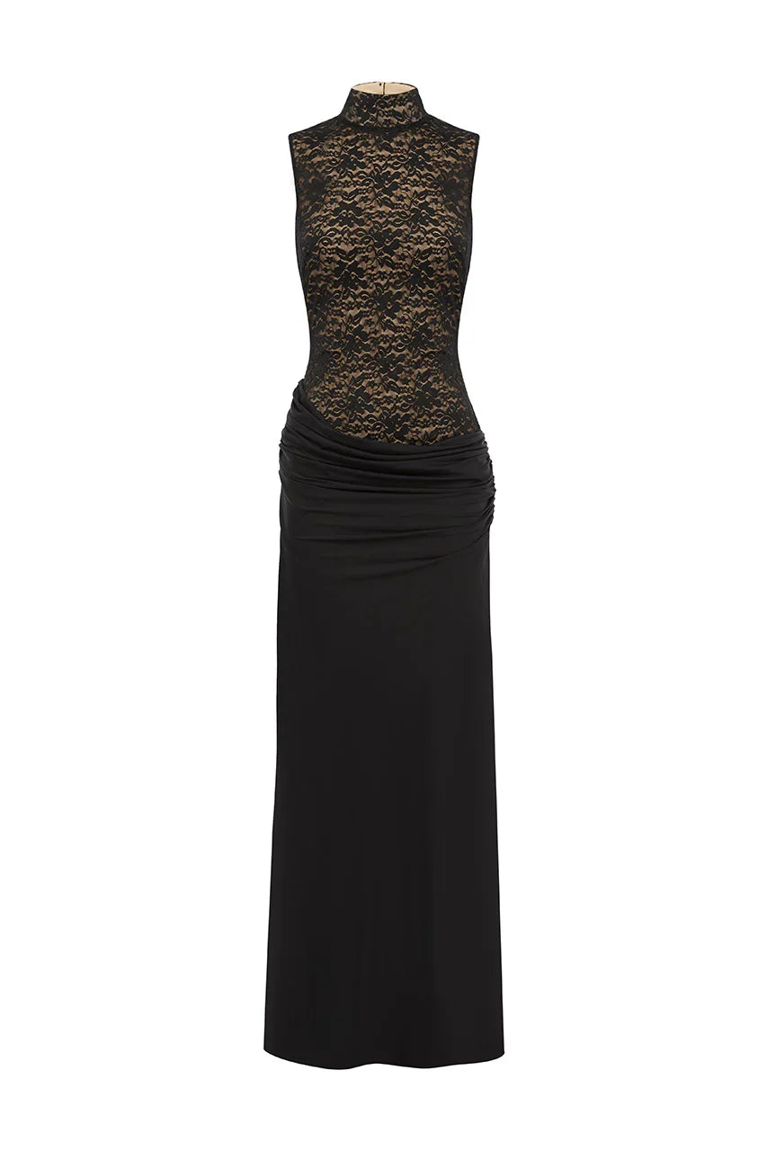 CASANA HIGH NECK MAXI DRESS - BLACK