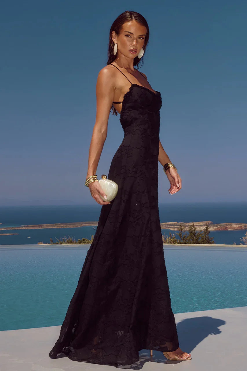 ELLERBY FRILL TRIM MAXI DRESS - BLACK