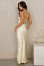 The Seraphina Strapless Satin Maxi Dress Yellow