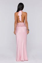 Gossip And Glitter Halter Satin Maxi Dress Blush