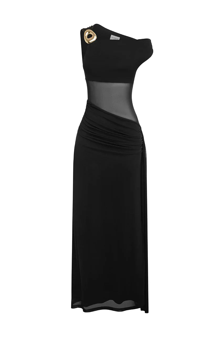 NAELLE ONE SHOULDER MAXI DRESS - BLACK