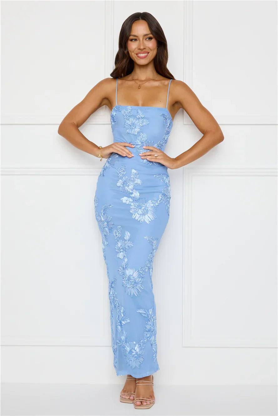 Amber Zest Mesh Maxi Dress Blue