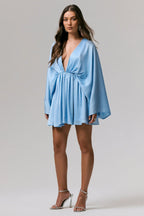 Ocean Flower | Powder Blue Crinkle Chiffon Draped Mini Dress