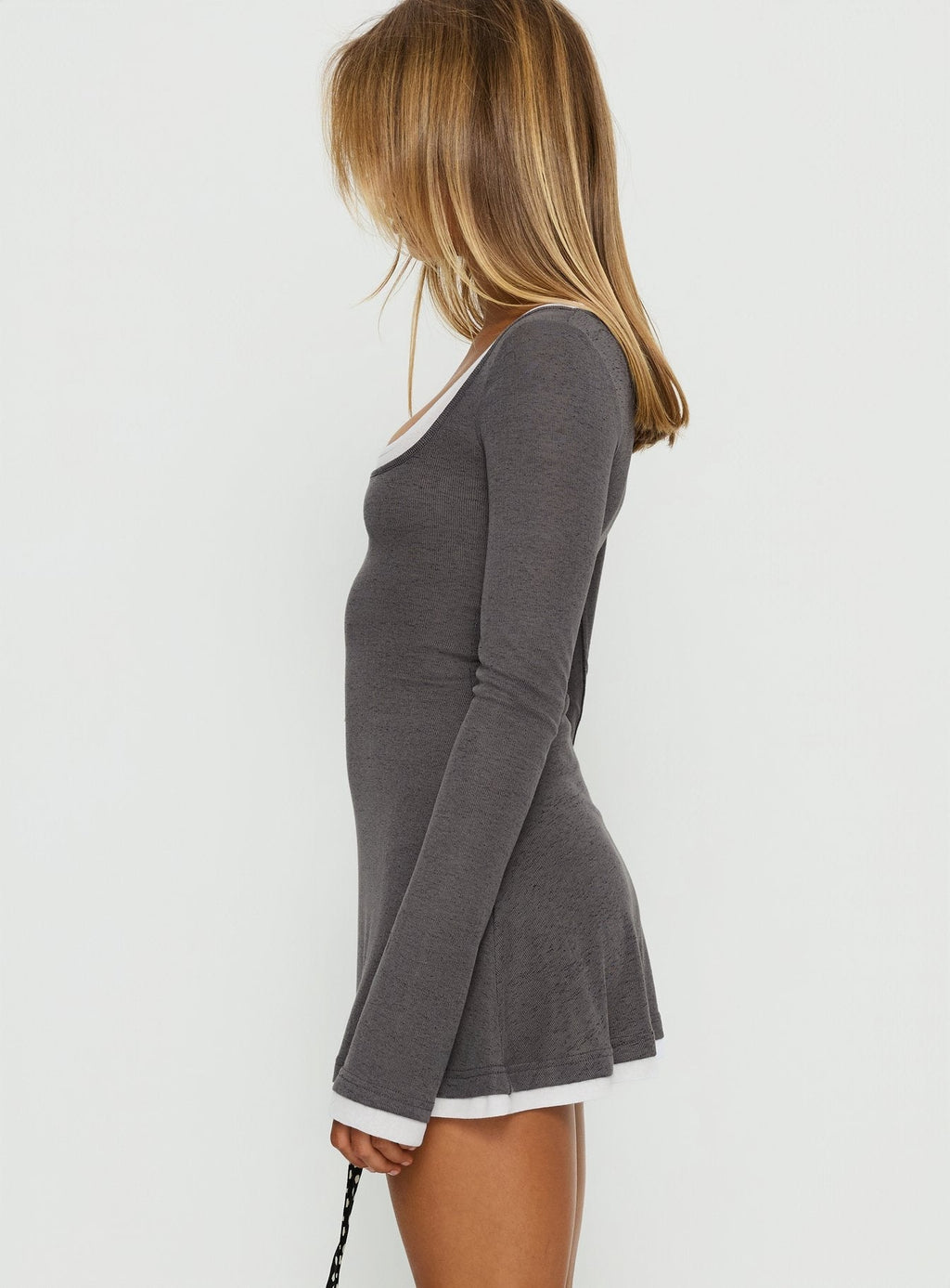 Adoree Long Sleeve Layered Mini Dress Grey / White