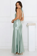 Softly Yours Satin Halter Maxi Dress Sage