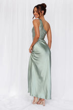 The Aurora One Shoulder Satin Maxi Dress Sage