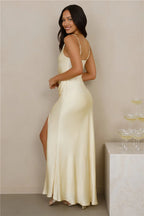 The Evelina Satin Maxi Dress Yellow