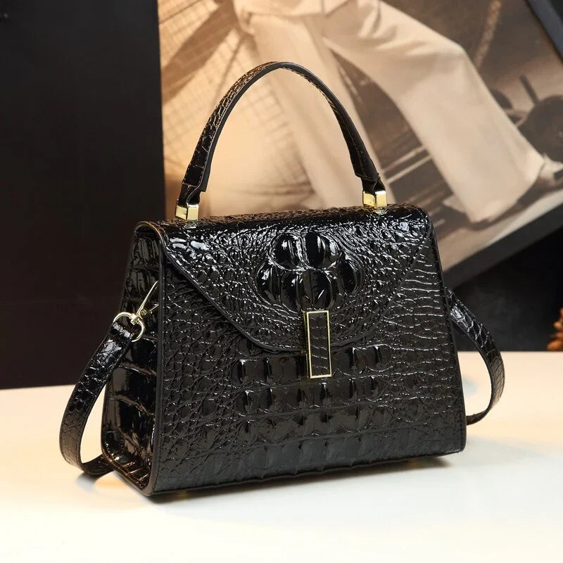 Vioraia Genuine Leather Crocodile Crossbody Bag