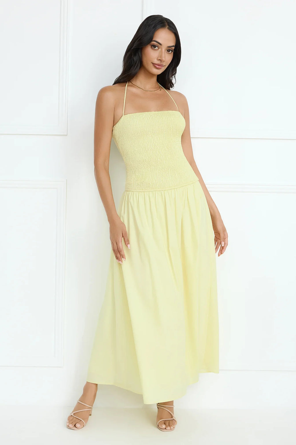 Unmatched Energy Halter Maxi Dress Yellow