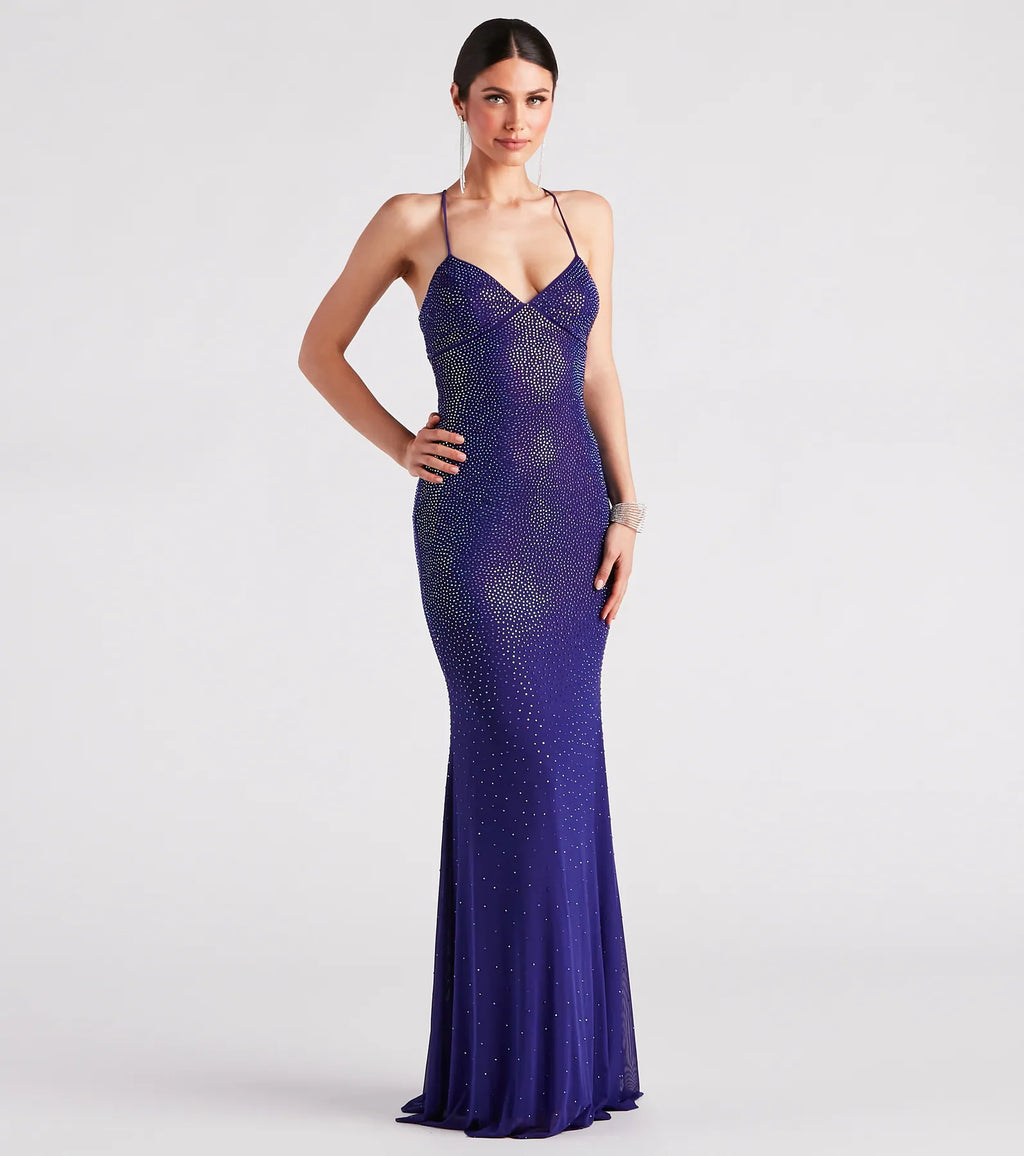 Blair Lace-Up A-Line Rhinestone Formal Dress