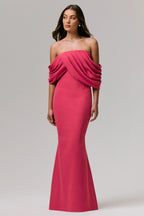 Serene | Hot Pink Draped Bardot Maxi Dress
